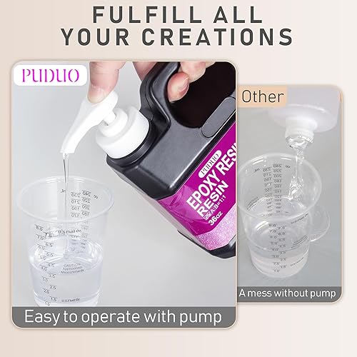Miniatura 7 de Puduo Kit de resina epoxi de 72 onzas, resina epoxi transparente recién formulada, fuerte, sin burbujas, resina artística antiamarilleamiento que,