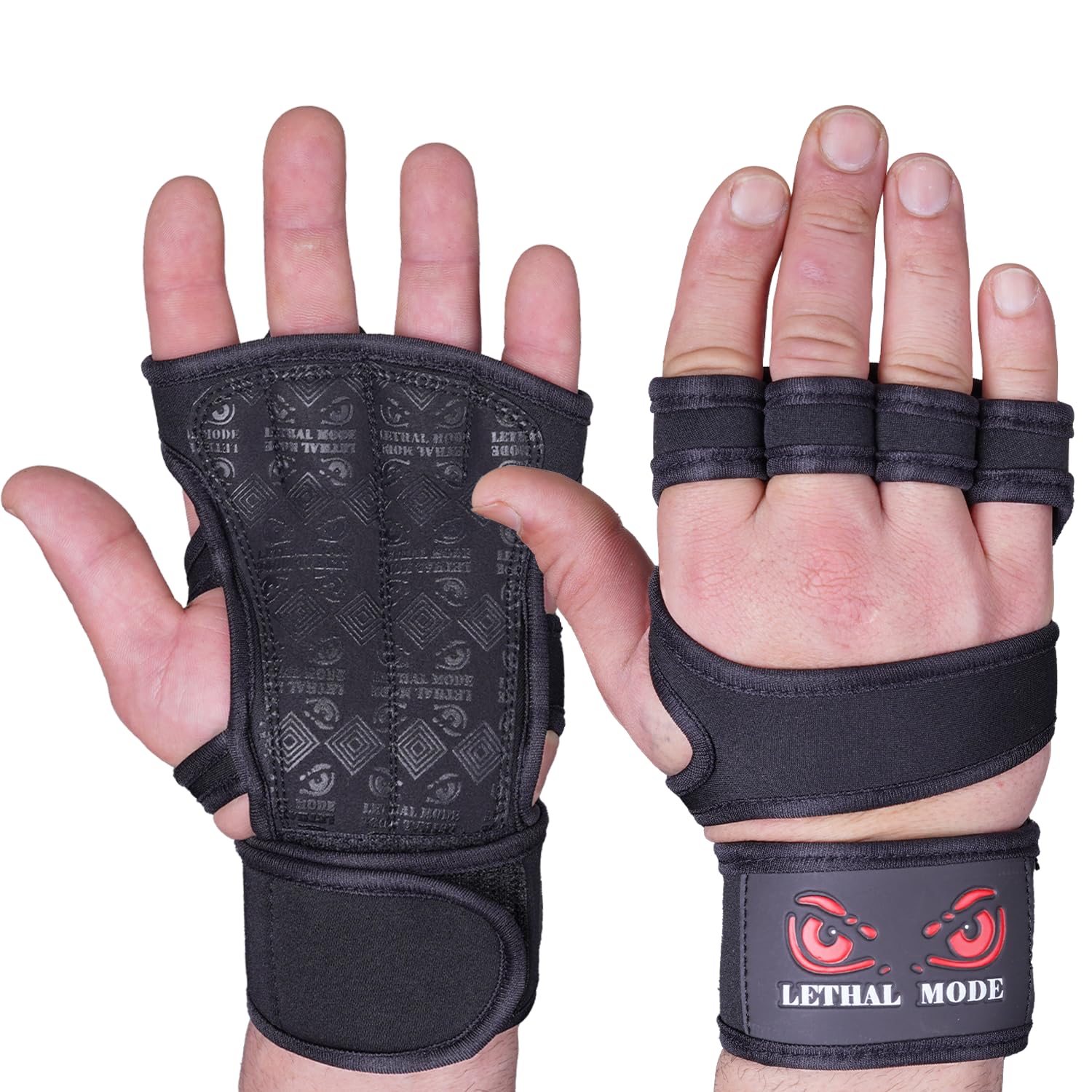 LETHAL MODE Gym Gloves for Men & Women – Weight Lifting, CrossFit, Workout & Cycling Gloves Long Wrist Wrap – Fingerless Grip Gloves Enhanced Performance and Hand Protection (D1, XL) — image 1