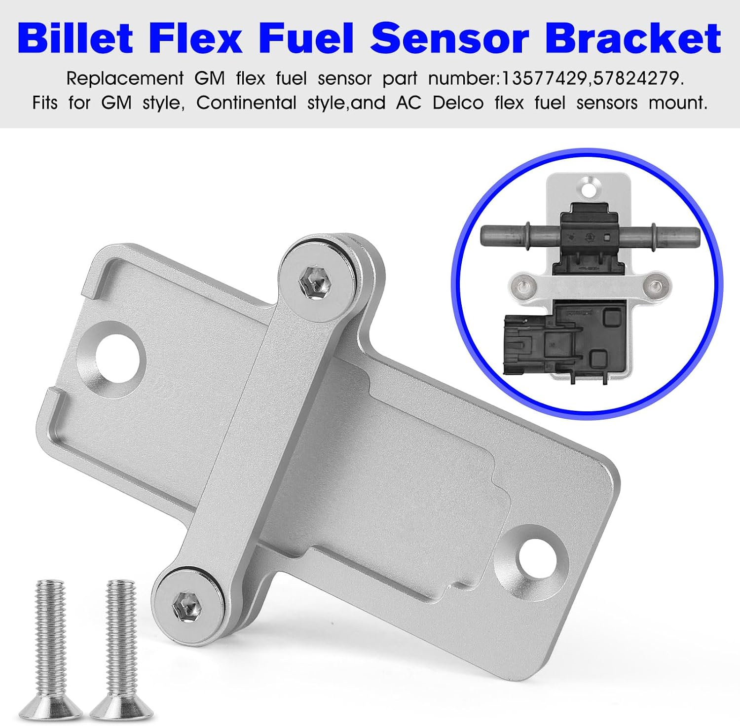 Flex Fuel Sensor Mount/Bracket for GM Billet Flex Fuel Sensor 13577429 57824279 6061 Compatible with GM Continental AC Flex Fuel Sensors Kit -with Mounting Screw