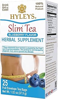 Slim Tea Blueberry Flavor - Weight Loss Herbal Supplement Cleanse and Detox - 25 Tea Bags (1 Pack)