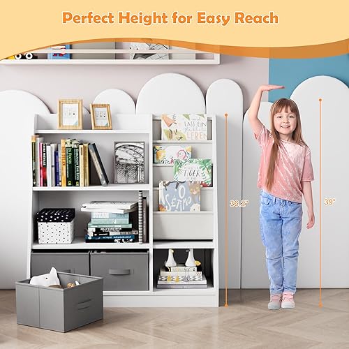 Miniatura 241 de Estantería de madera rosa de 4 niveles para niños, estantería de 5 capas, estante para libros de almacenamiento para bebés, organizador de juguetes