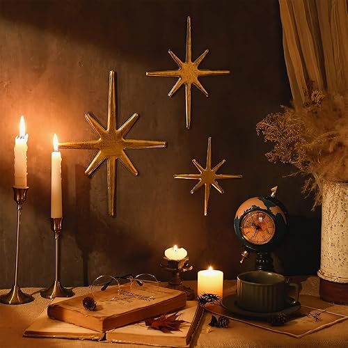 Miniatura 3 de Blulu 3 piezas de hierro fundido Starburst Ecléctico para colgar en la pared, metal de mediados de siglo, moderno para el hogar, 8 estrellas