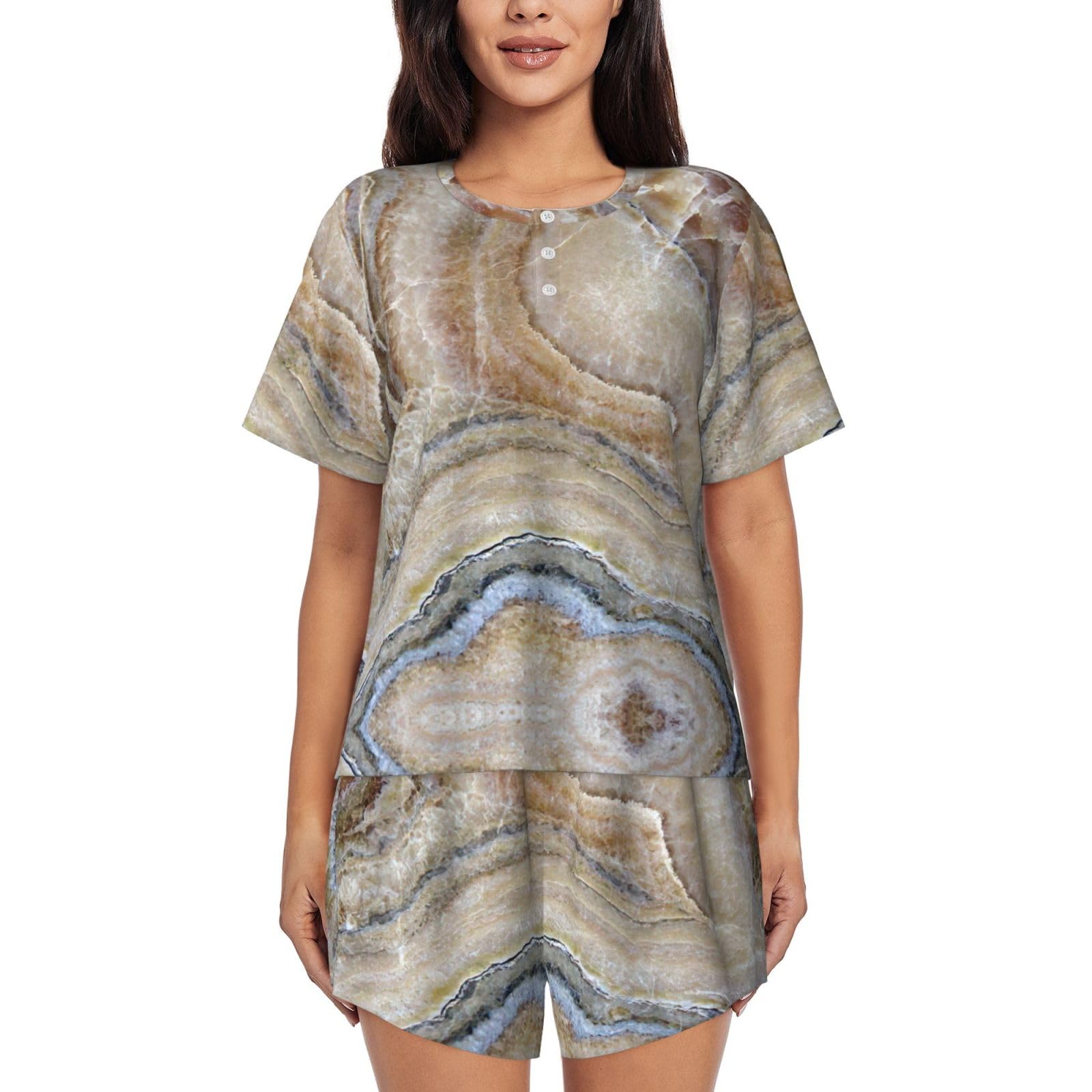 Pyjama femme bleu pâle Onyx Stone ensemble short manches courtes - 8