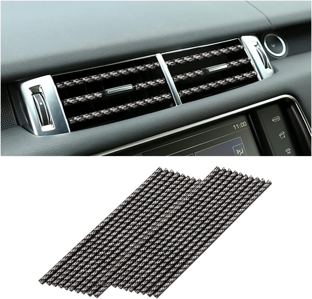 20PCS Car Air Conditioner Decoration Strip, Auto Air Vent Outlet Chrome DIY Trim Strips, Waterproof Moulding Bendable Protection Strip Line, Car Decor Accessories for Most Cars (Carbon Fiber)