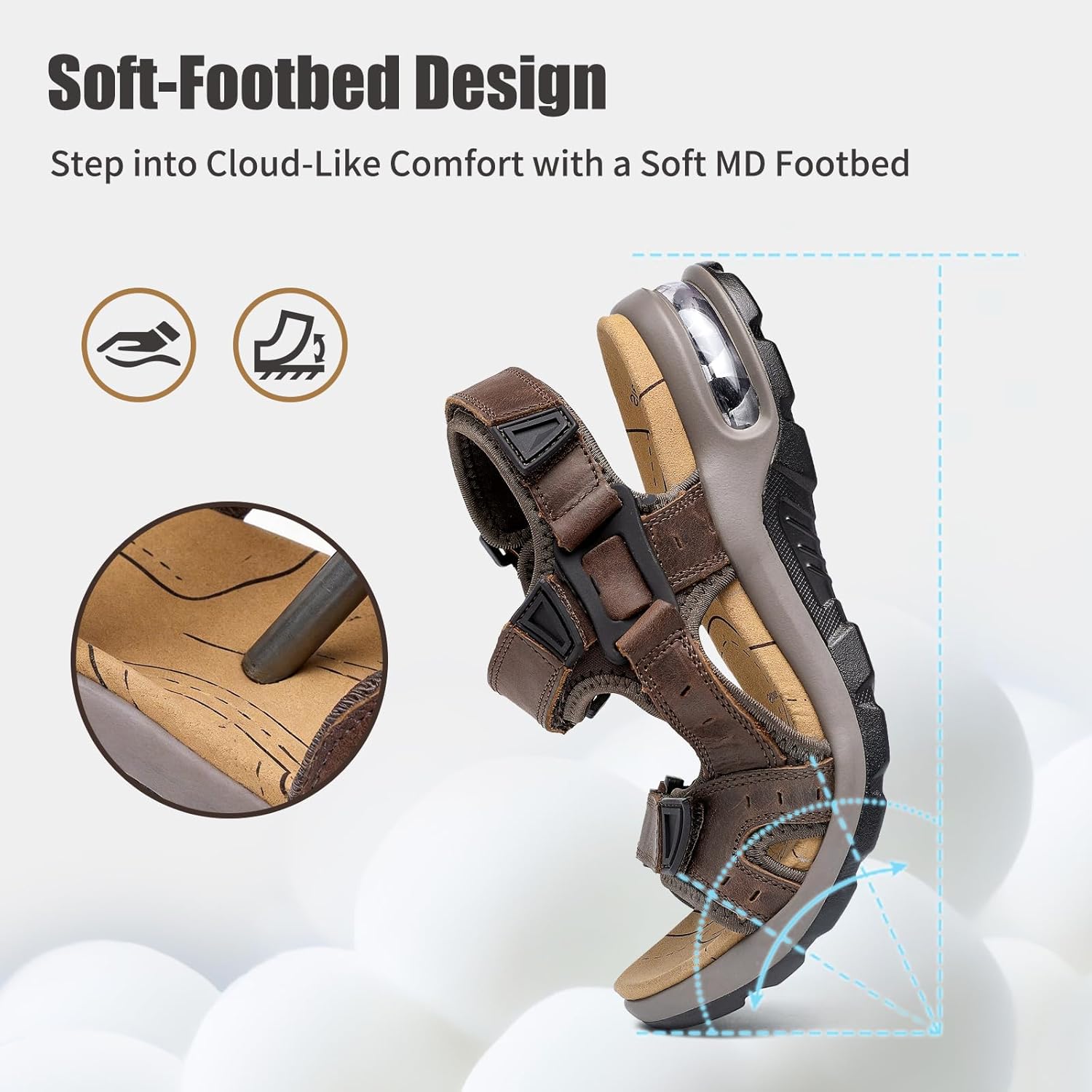 ziitop Men's Beach Sandals Leather Open Toe Water Shoes Outdoor Sport Hiking Sandals with Adjustable Strap Air Cushion for Summer - Image 4