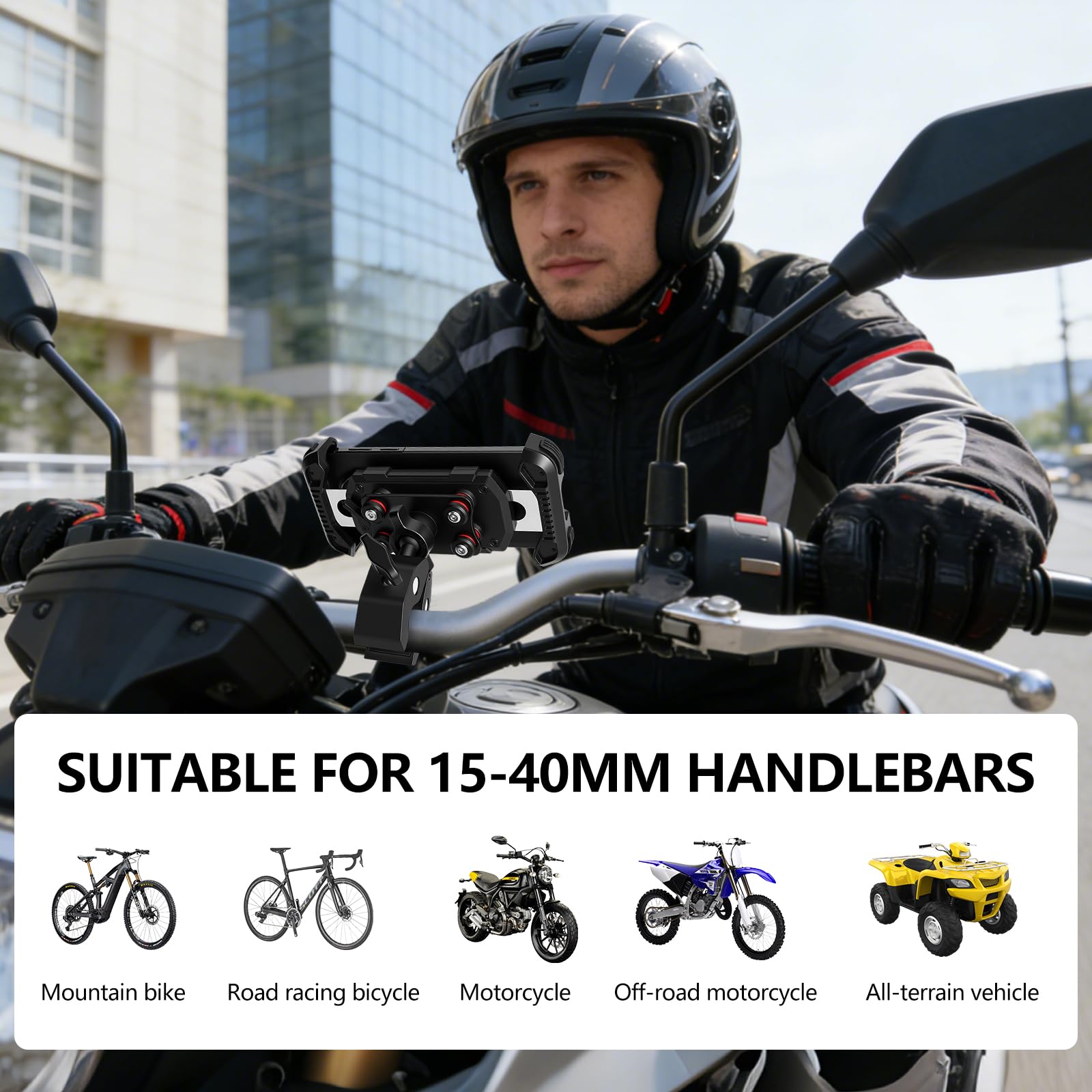 Hossom Support Téléphone Moto Anti-Vibration, Support Téléphone Vélo, 360° Pivotant Support pour Guidon pour Moto, Vélo, ATV, Scooter pour iPhone 17 16 15 14 13 Series, Huawei, 4,7-6,8" Smartphone