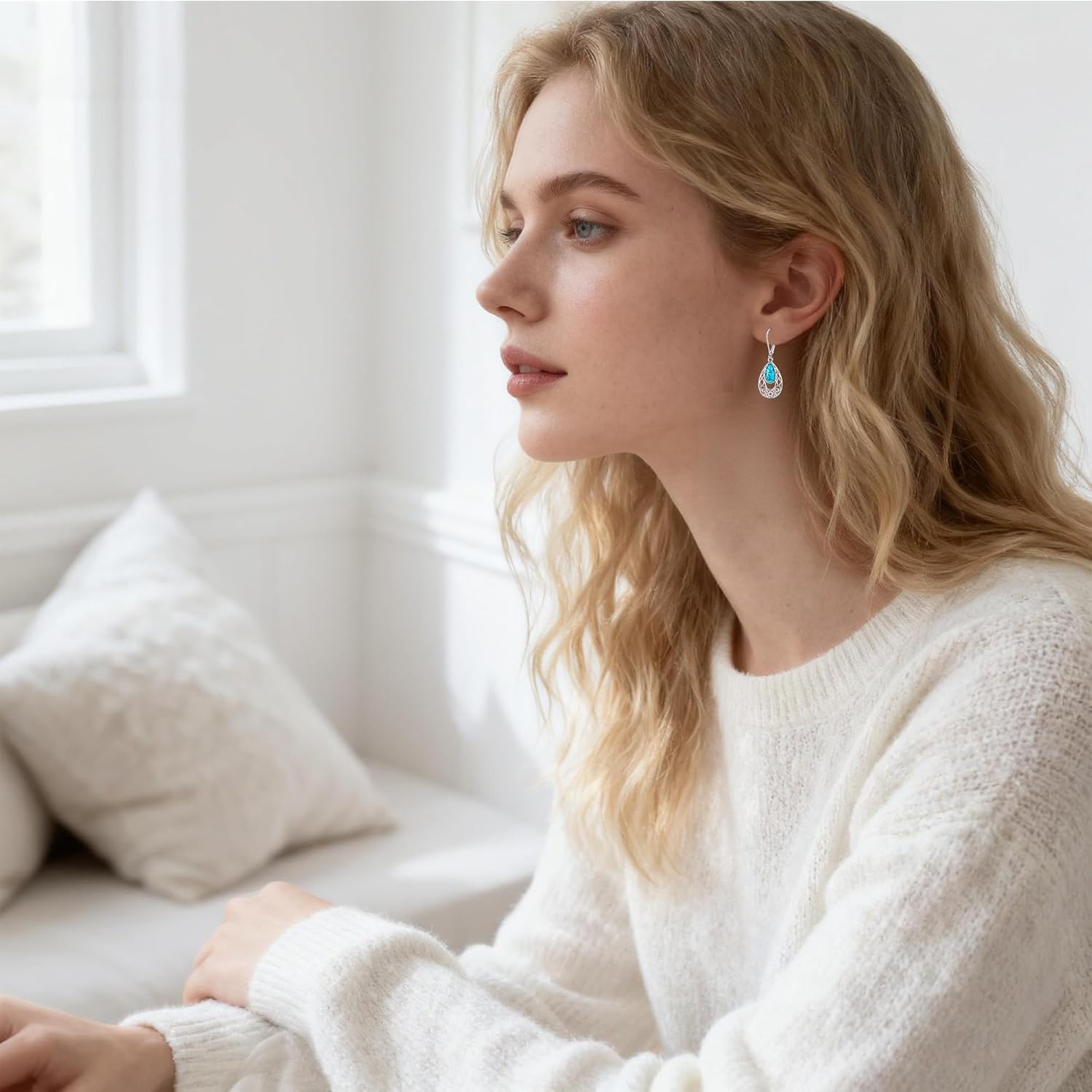 Turquoise Earrings for Women 925 Sterling Silver Celtic Knot Dangle Drop Earrings Teardrop Turquoise Vintage Boho Jewelry Gift - Image 3