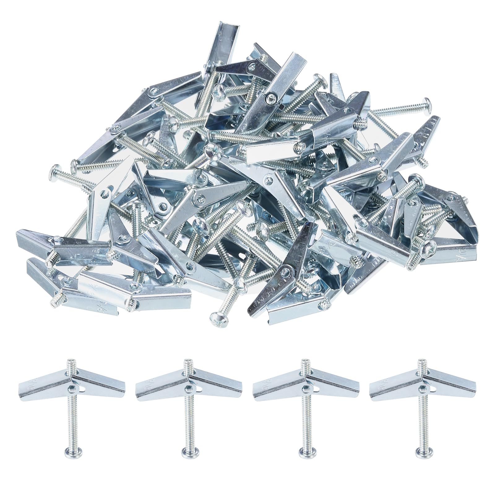 QUARKZMAN 50pz Molla Levetta Bullone Ancoraggi 3/16"x2" Farfalla Ancore Maschio Filettatura Molla Caricato Cavo Muro Rotondo Testa Levetta Bullone