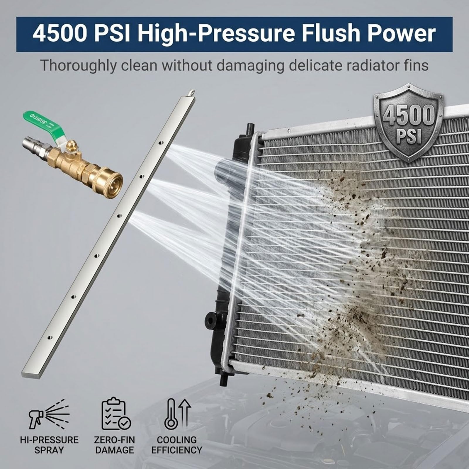 Lanca do czyszczenia chłodnicy, nasadka do myjki wysokociśnieniowej 4500 PSI, obracany o 180°, elastyczny środek czyszczący ze stali nierdzewnej do samochodu, ciężarówki, kampera, rynny dachowej (100