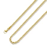 18k Real Gold Plated Rope Chain 1.5mm 2.5mm 5mm Stainless Steel Twist Chain Necklace for Men Women 16 Inches 36 Inches