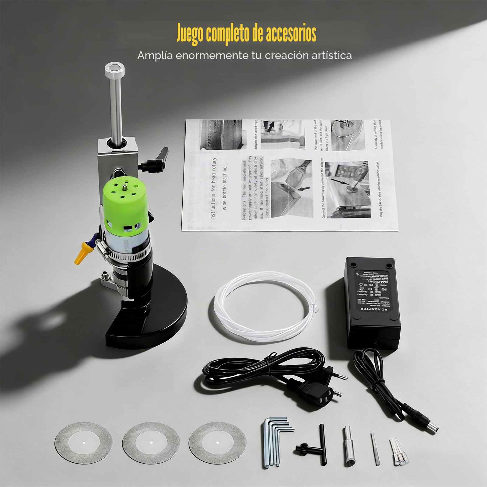 SHZICMY Cortador de botellas de vidrio eléctrico, cortador de vidrio de 150 W, velocidad ajustable, 2000-6000 r/min, juego de cortador de botellas para botellas de vino, vidrio de mar, artesanías,