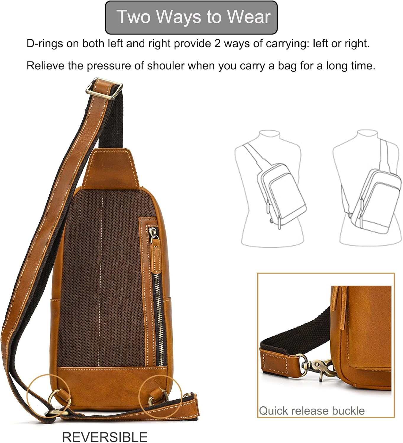 LUUFAN Men's Genuine Leather Sling Bag Chest Shoulder Backpack Multi Pocket Crossbody Bag for Casual Sport Hiking Travel