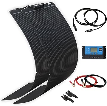 XINPUGUANG Flexible Solar Panel 200W 12V /24V System kit,100W Monocrystalline Module,20A Charge Controller,Extension Cable, Charge for Boat, RV, Cabin, Camper,12v Battery200W Solar Panel kit