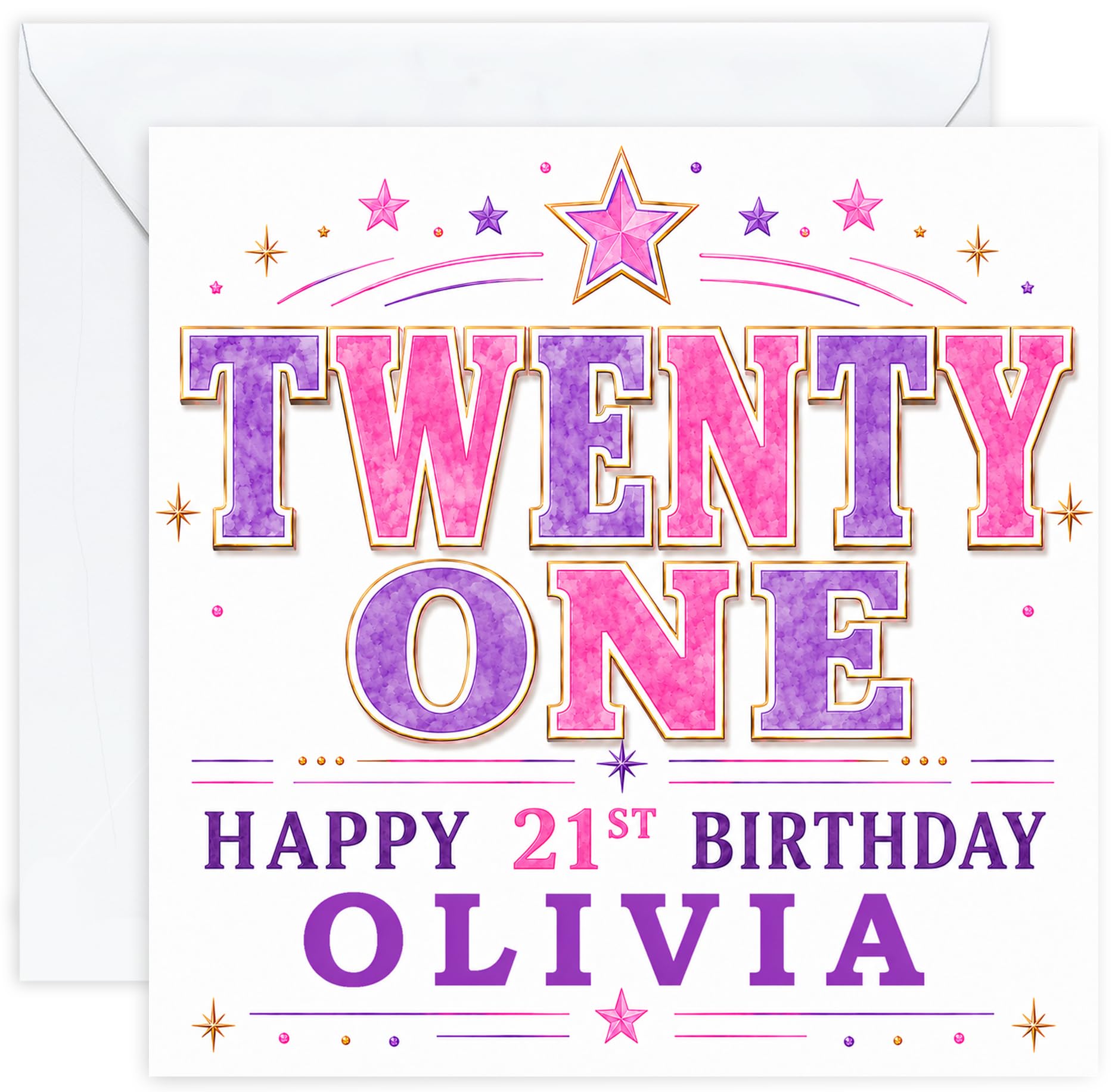 Personalised 21st Birthday Card for Her | Twenty First Birthday Card for 21 Year Old Women | Daughter Sister Niece Granddaughter Friend | Female Birthday Card with Name (Design 06)