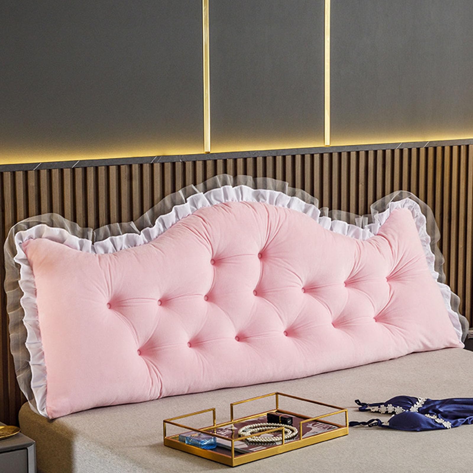 GOFOHIMI Large Headboard Wedge Bed Rest Reading Pillow Princess Style Backrest Bed Positioning Support Bolster Bed Dorm Cushion with Removable Cover And Anti-Slip Strap for Watching TV,A,150 * 55cm