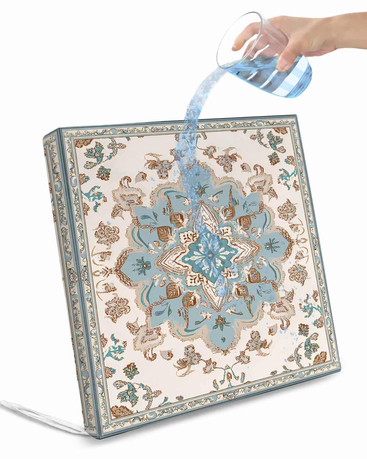 2 Pack Boho Aztec Waterproof Cushion Covers with Ties, Outdoor Patio Chaise Lounge Chair Seat Cushion Slip Covers Replacement(Only Cover) Ethnic Bohemia Tribal Abstract Pattern Art 22