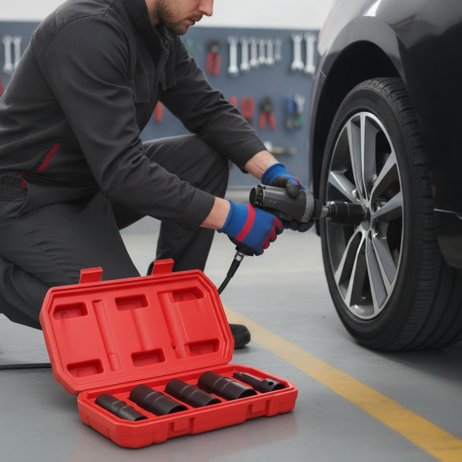 5 Stück Doppelkopf Reifen Nuss Satz Reifenstecknuss Steckschlüssel Adapter Schlagfest Langlebiges Metall Deutlich Markiert mit Metrisch Und Zoll Schneller Wechsel für Auto Service Heimwerker