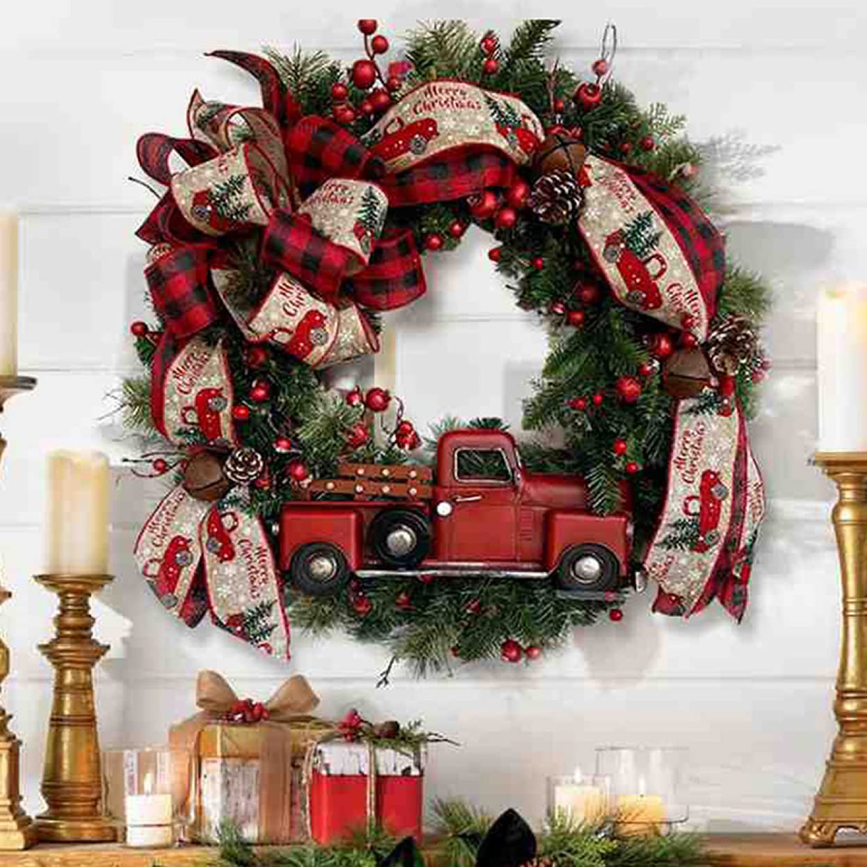 大きなリボンのクリスマスリース ベア 楽器｜キッチン・日用品・その他