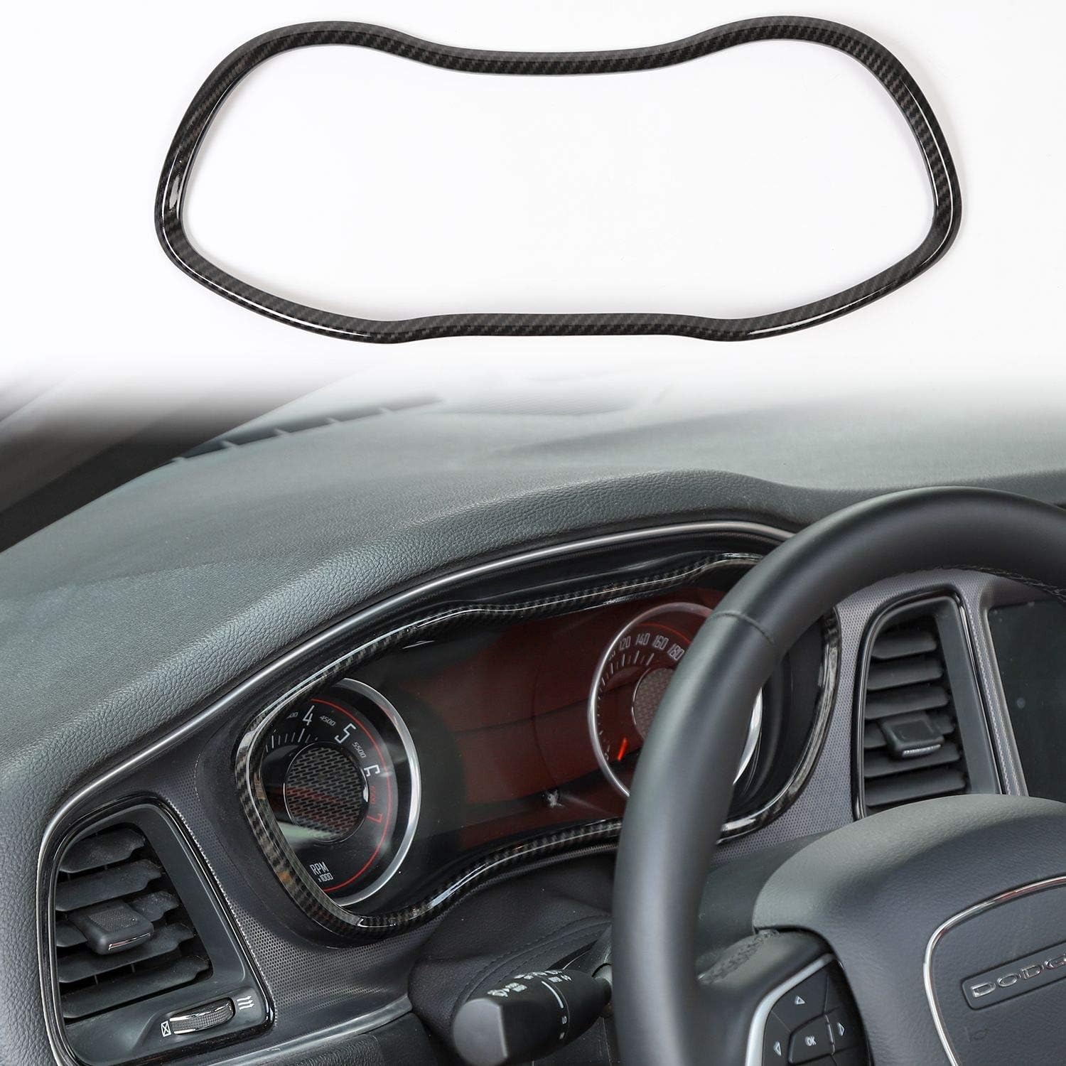 JeCar Carbon Fiber Dash Instrument Bezel Cover Trim for 2015-2020 Dodge Challenger