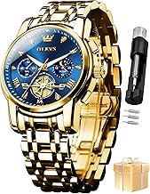 OLEVS Watch for Man Analog Quartz Skeleton Chronograph Diamond Watches Stainless Steel Moon Phase Calendar Waterproof Dress Watches