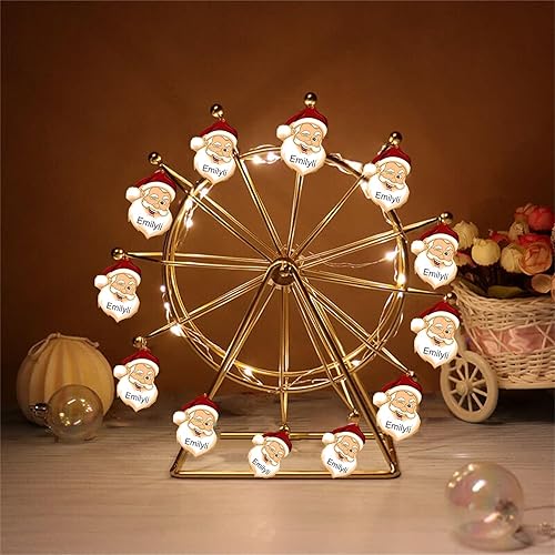 Miniatura 5 de Noria de Navidad personalizada con 1-12 de acrílico de Papá Noel, rueda de ferris de metal personalizada de 1 a 12 nombres con cadena de luz LED