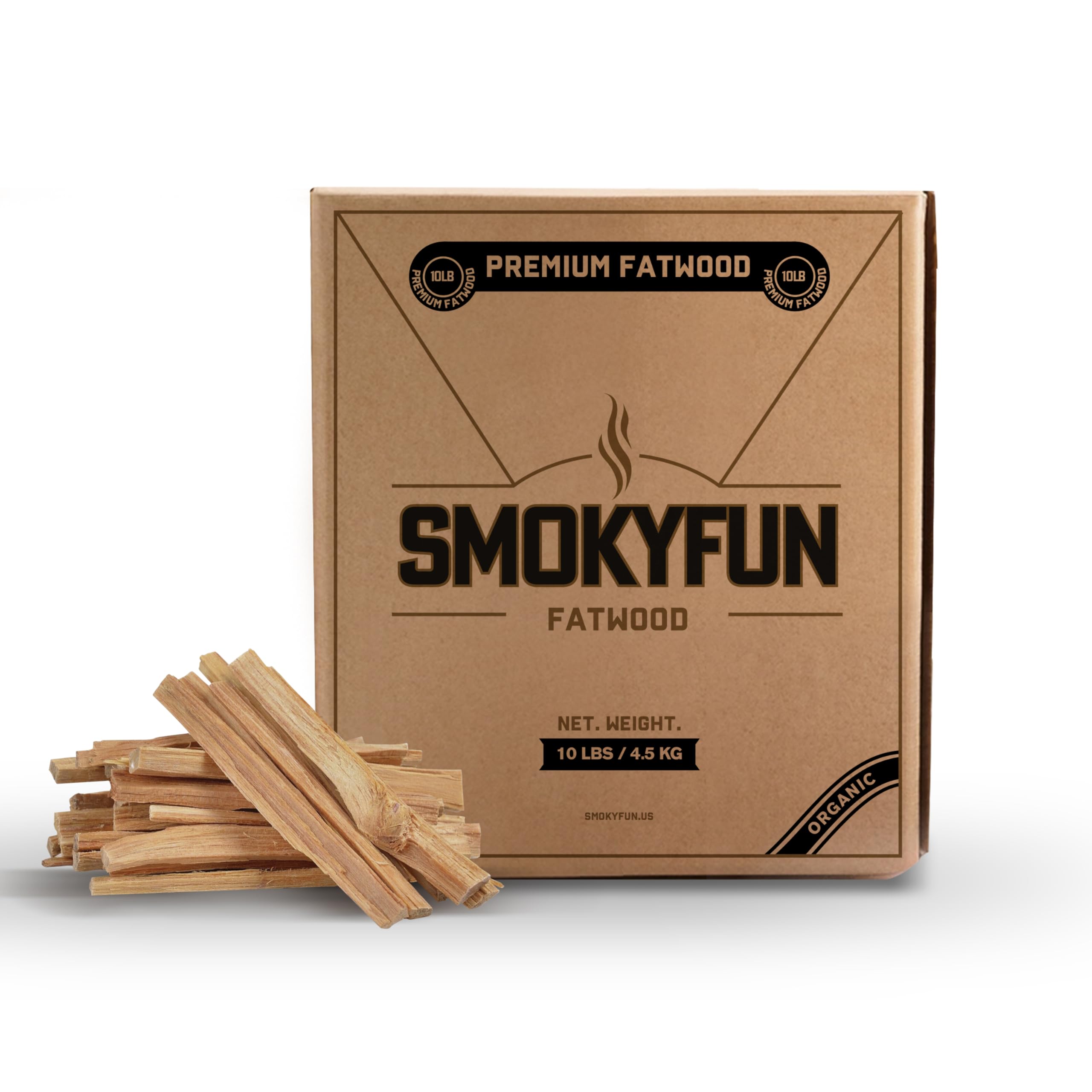 SMOKYFUN 10 lbs Fatwood Fire Starter Sticks - Essential Fire Starters for Camping, Wood Stoves, Fireplaces, and Bonfires | Easy Campfire Starting with 2 Sticks | 10 lb Box