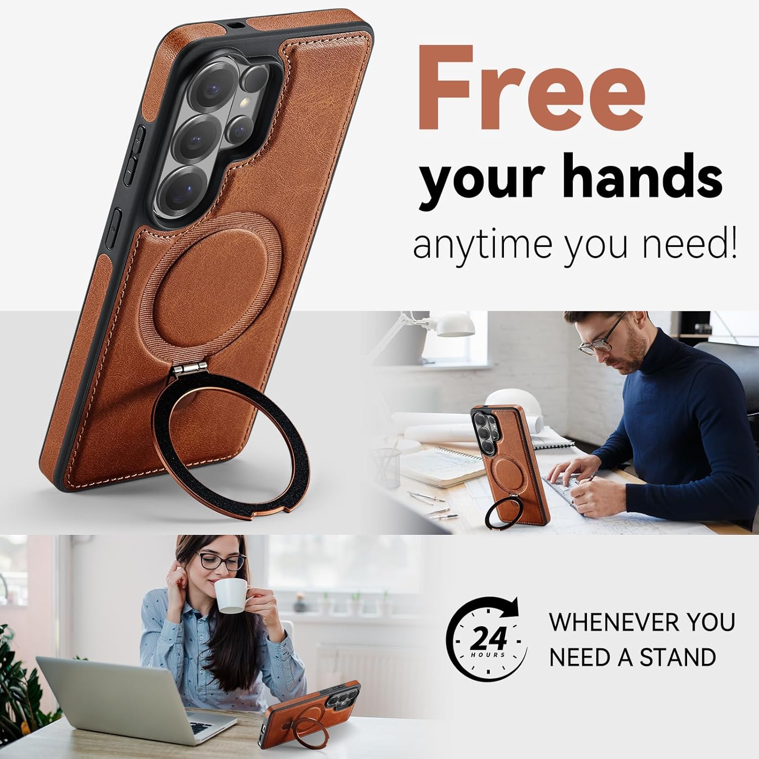 for Samsung Galaxy S26 Ultra Case with Stand Compatible with Magsafe, Slim PU Leather & Rubber Drop Proof Magnetic Kickstand Protective Phone Cases Cover for Galaxy S26 Ultra 6.9", Brown