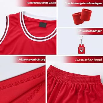 Pardofelis Basketball Jersey for Boys Quick-Drying Basketball Jersey and Shorts with Wrist Wraps Sleeveless Basketball Suit Set for Training and Games High-Quality Basketball Clothing