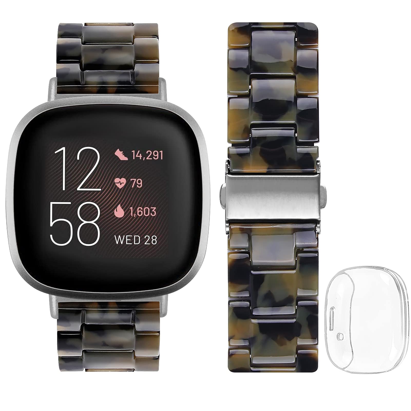 JOYOZY Lightweight Fashion Bands Compatible with Fitbit Versa 3 &Fitbit Sense Watch,Resin Strap Replacement Wristband for Women Men with Versa 3&Sense Clear Screen Protector Case(Matte Army Green)