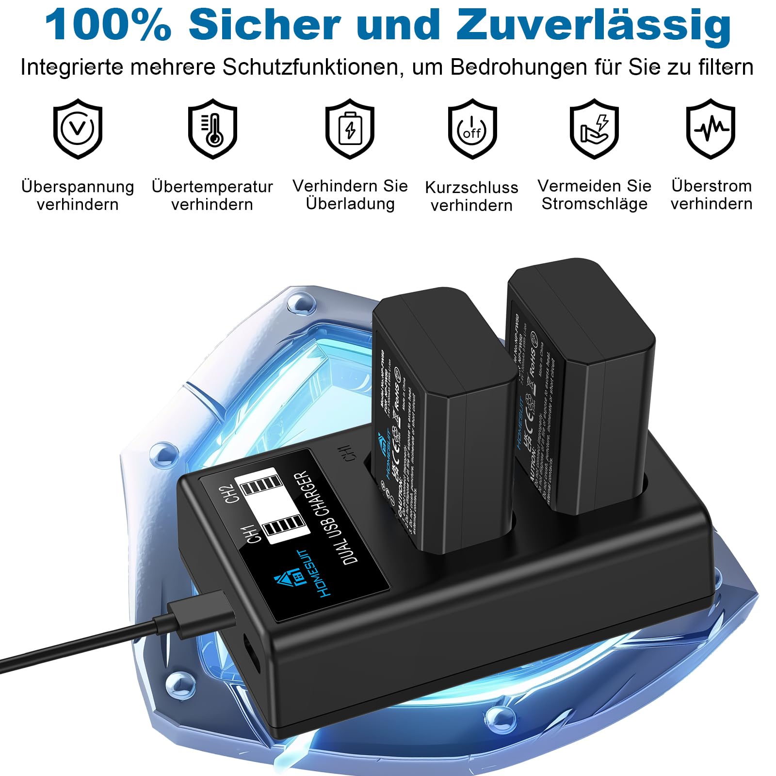 Homesuit NP-FW50 accu 1300 mAh en LCD-oplader kit voor Sony Alpha A6000 A6300 A6400 A6500 ZV-E10 7RM2 A7SM2 A7M2 A7 II A7R II A7S II A55 A5000 A5100 A3000 0 RX10 II