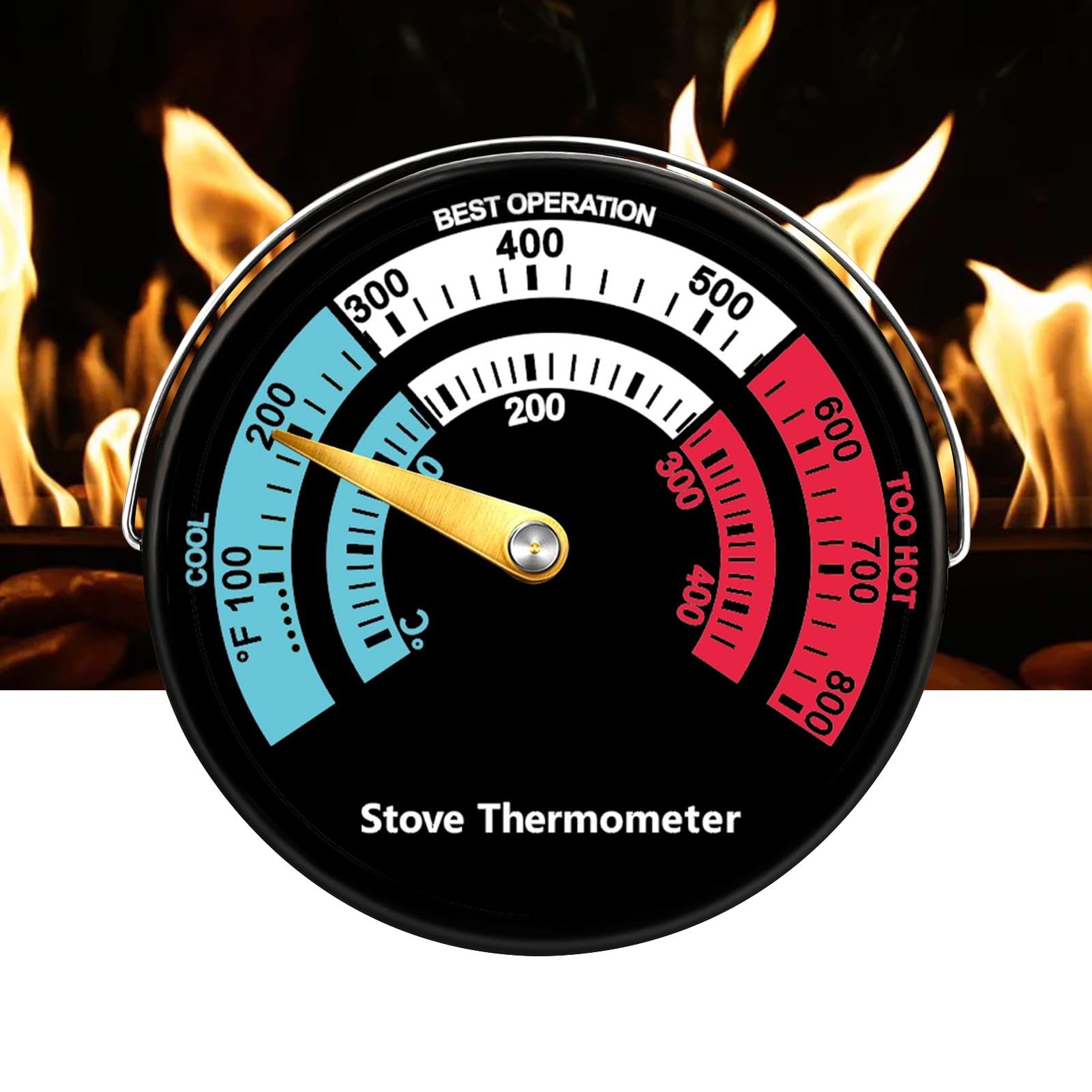 Stove Thermometer, Magnetic Stove Thermometer with Large Dial, for Wood Log, Chimney Oven, High-Temperature Resistant Inks and Anti-Stripping Varnish