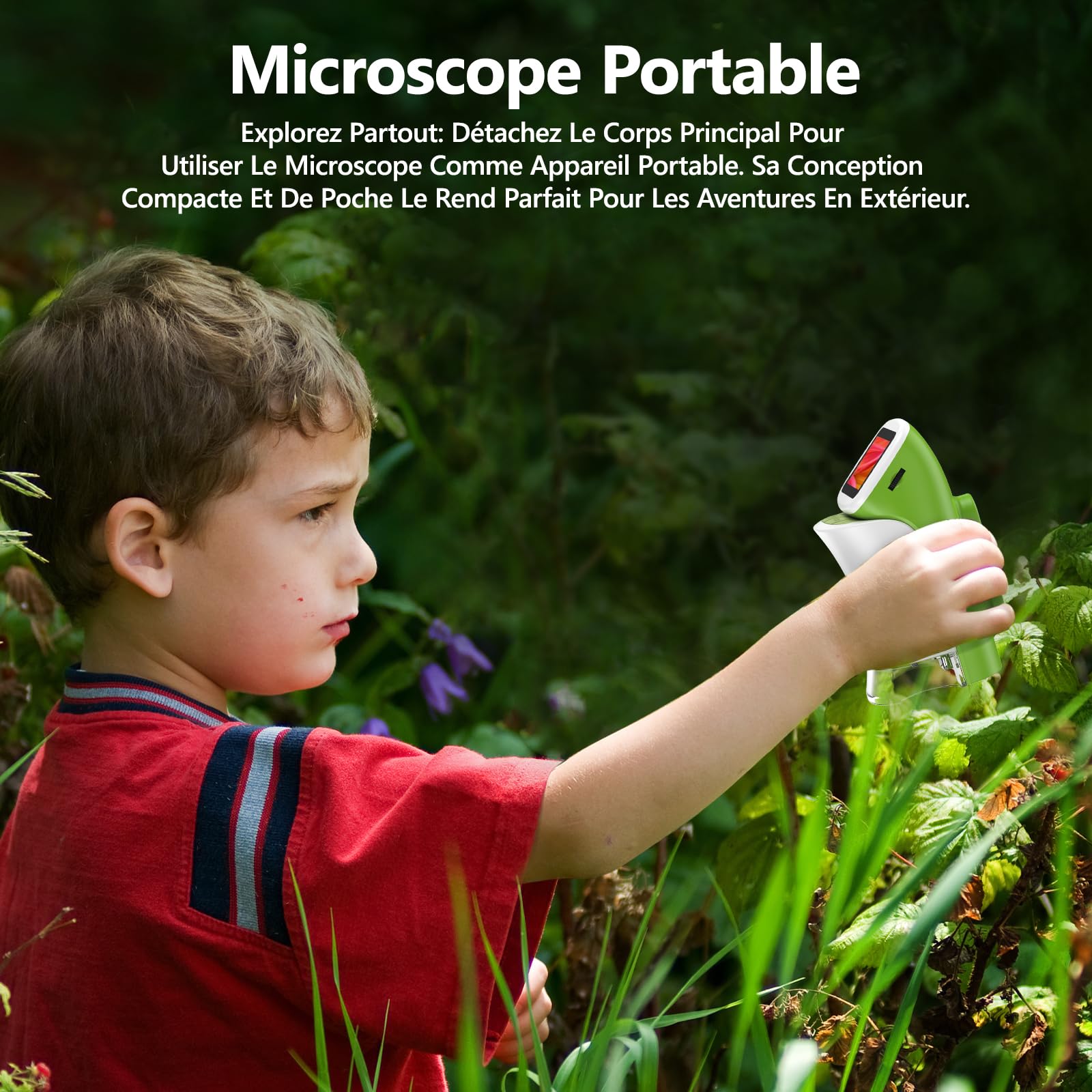 Microscope Numérique Portable de Poche pour Enfant, Mini Scope Détachable HD 4K 2" Écran Cadeau Noël Garçons Filles Jouet Éducatif STEM Kit d'expériences Scientifiques avec Lames et Carte 32G