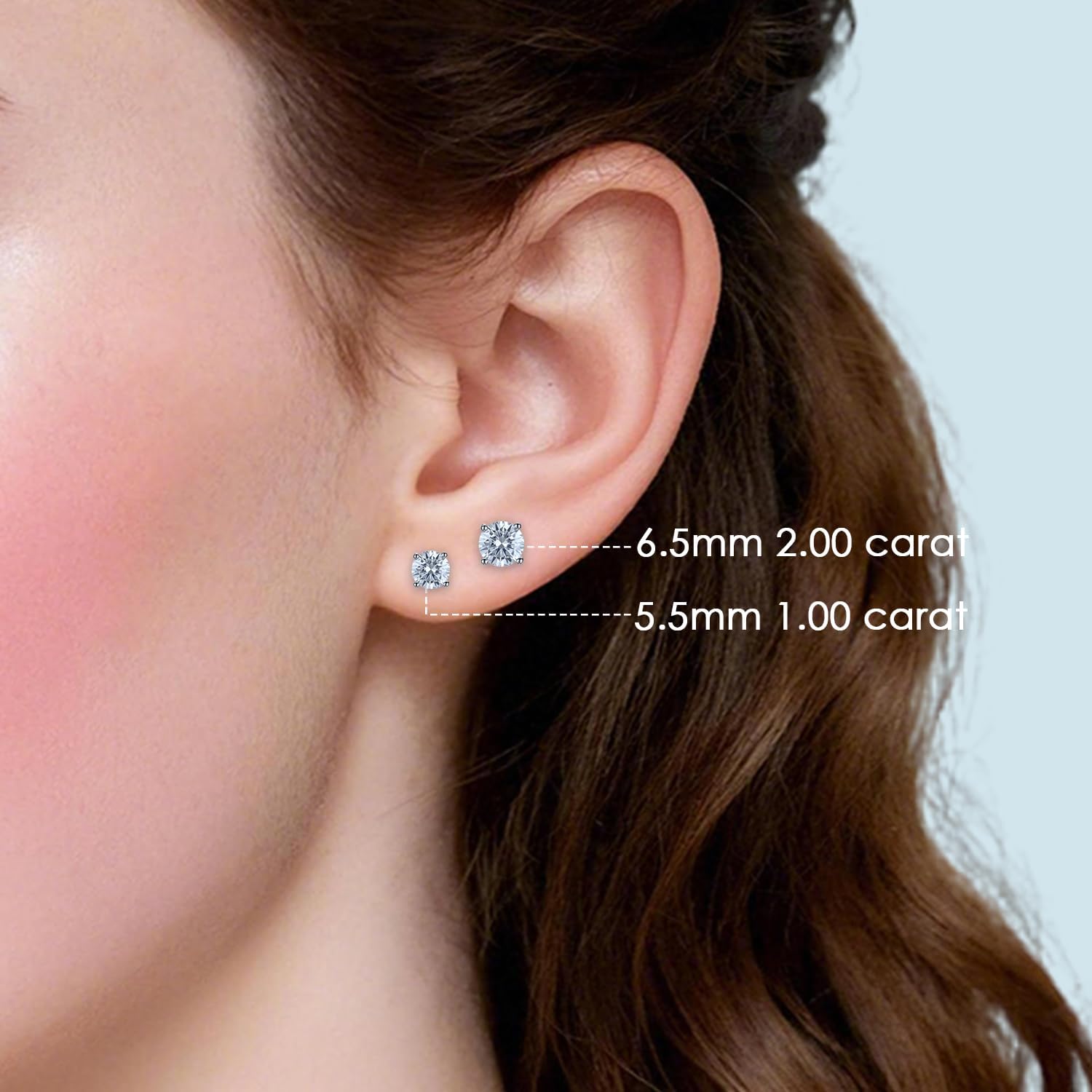 Moissanite Earrings, 18K White Gold Plated,1-2Carat Round Cut Lab Created Moissanite Stud Earrings, 925 Sterling Silver, D Color VVS1, Hypoallergenic Gift for Women Men