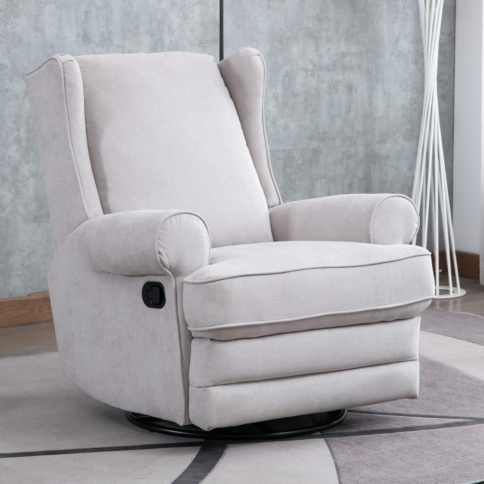 ANJ Swivel Rocker Recliner Chair - Reclining Chair Manual, Single Modern Sofa Home Theater Seating for Living Room (Buff)