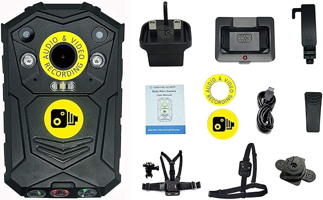 Defender 32GB Wearable Body Camera Bodycam and Accessories - Personal Protection, Door Staff, Doorman, Bouncer, SIA Security Camera