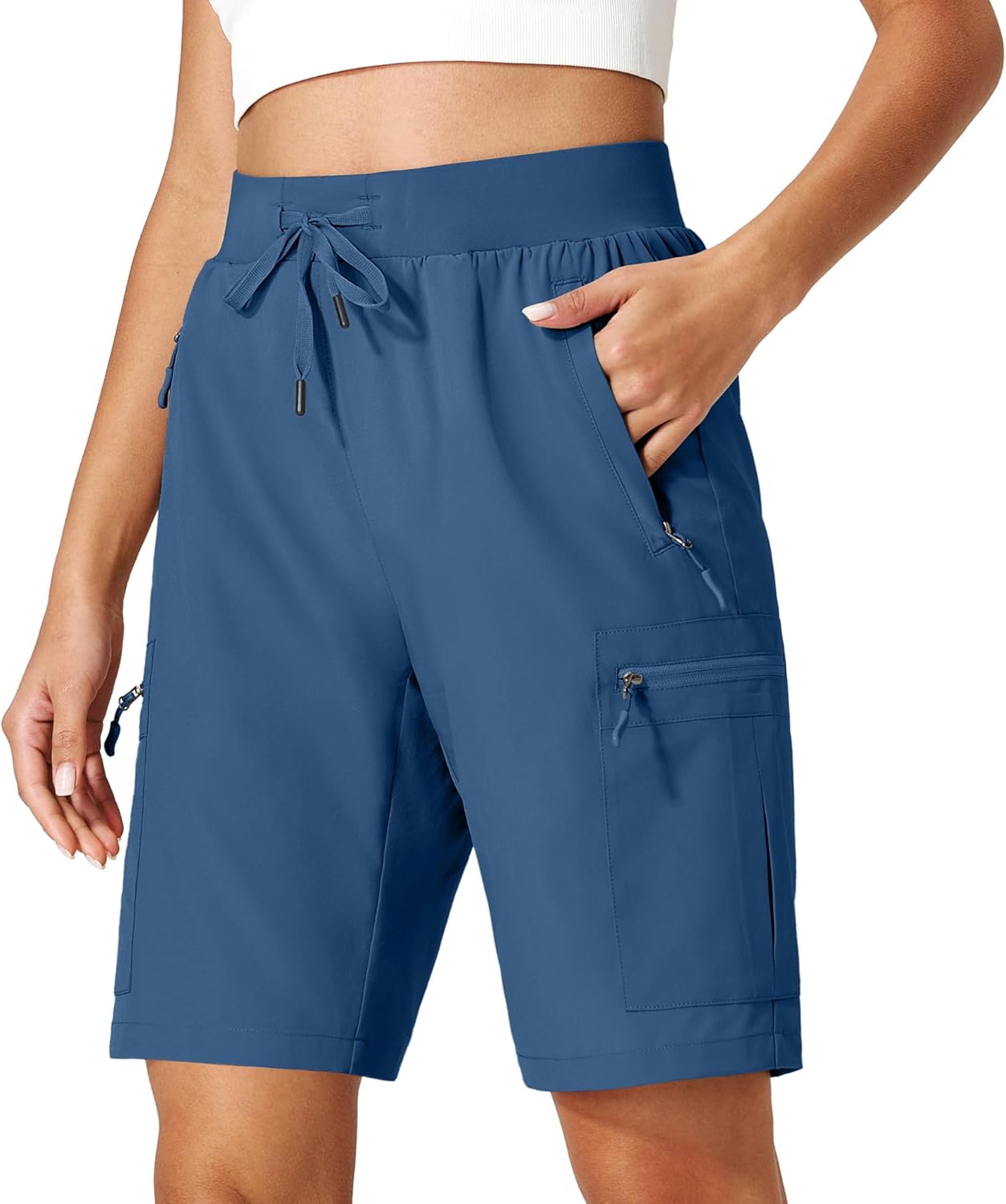 Ksmien Women's Hiking Cargo Shorts Quick Dry Lightweight Summer Shorts with Zipper Pockets for Travel Golf Camping