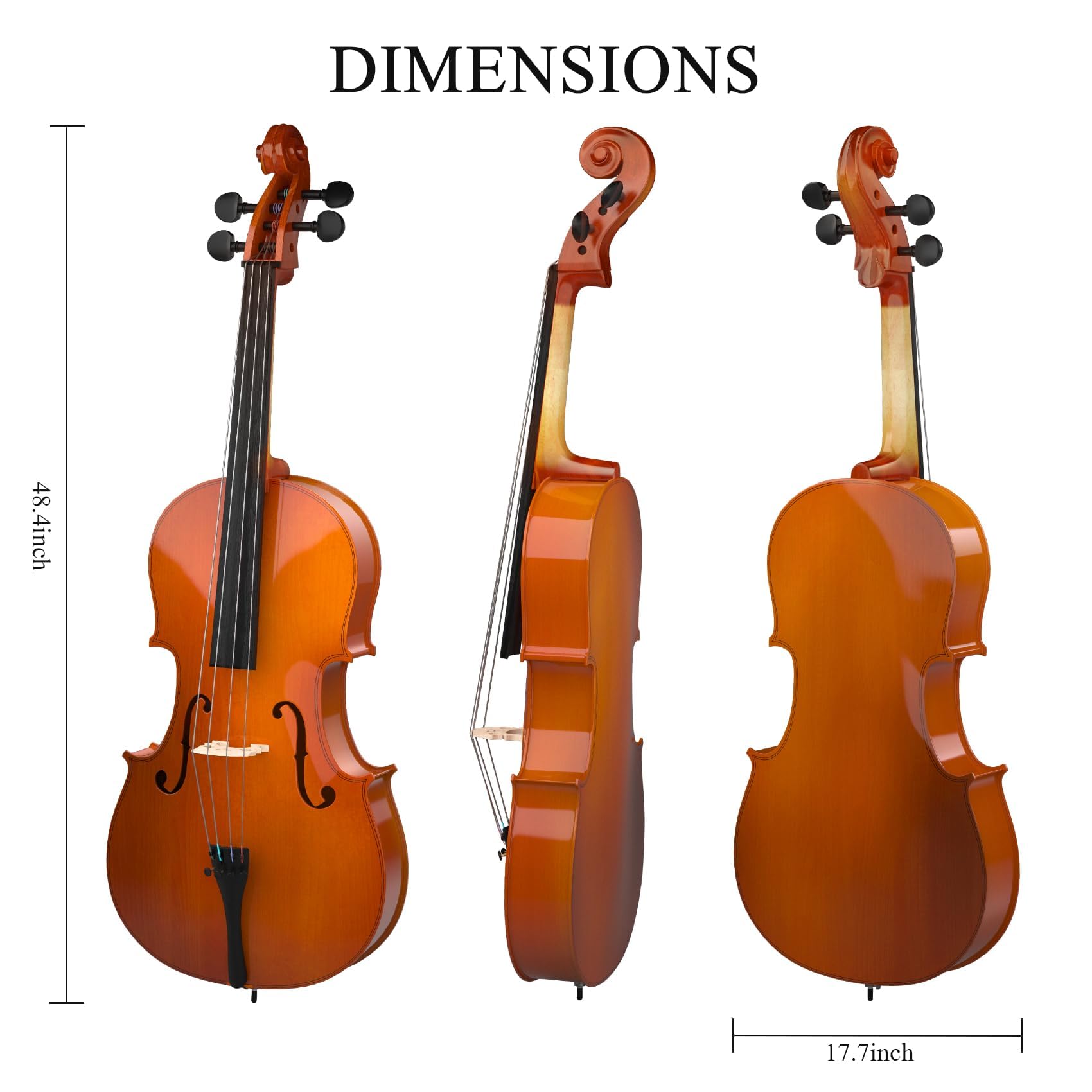 Full Size Cello Kit, Acoustic Cello Instrument for Adults,Beginners,Students,Complete Cello 4/4 Set with Portable Bag, Bow, Rosin (Retro)