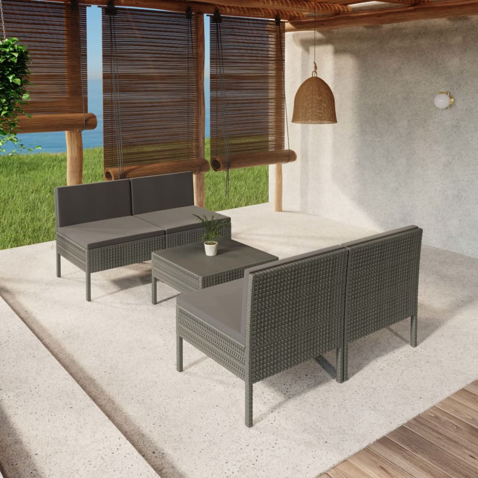 Canapé de jardin modulable canapé-lit extérieur en polyrotin gris avec coussins