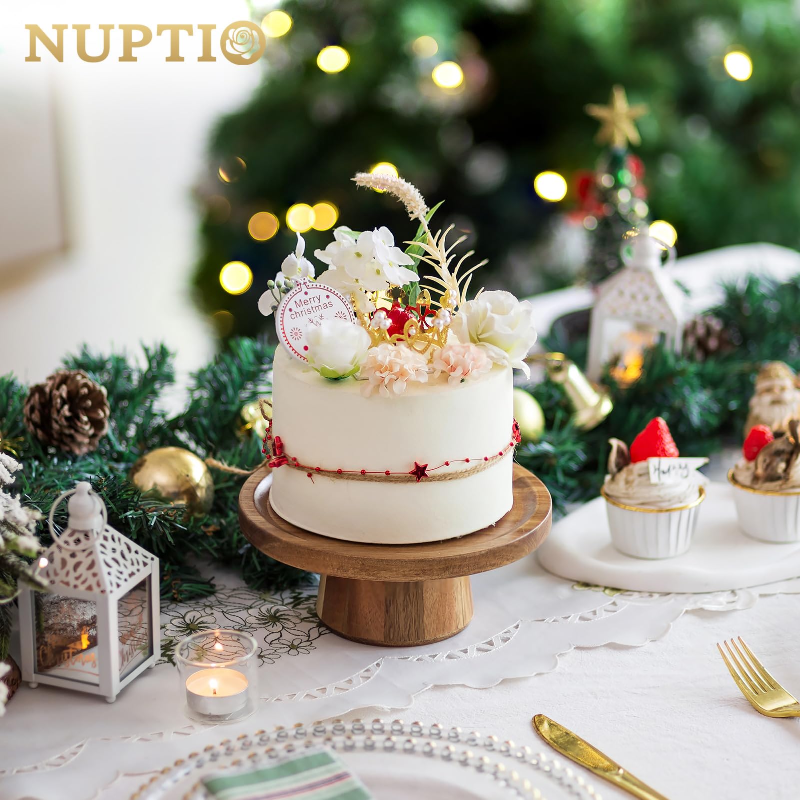 Nuptio Alzatina Dolci Alzata Legno: 19.3cm Torte Alzate Alzatine Stand Torta Cupcake Portatorte Cake Esspositori Portatorta Natale Supporto Natalizia