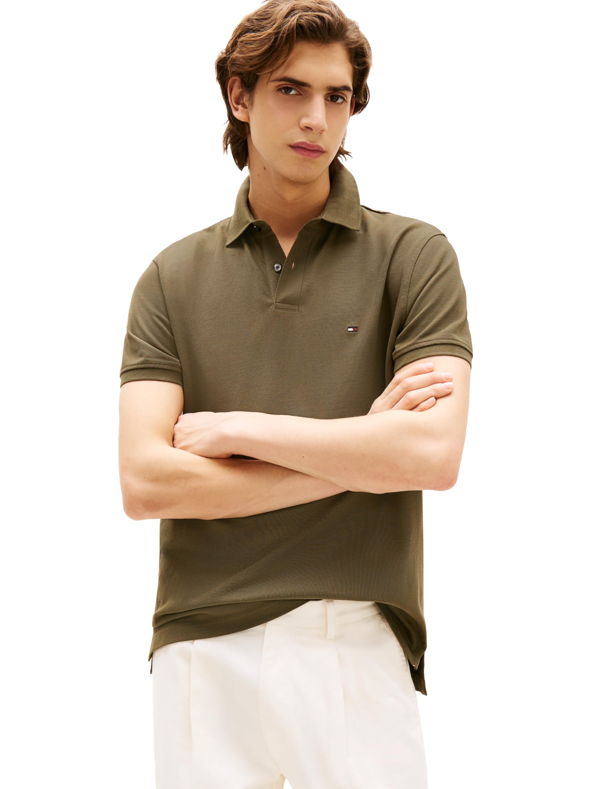 Tommy Hilfiger Men's Short Sleeve Polo Shirts in Classic Fit with Stretch and Organic Pique Cotton