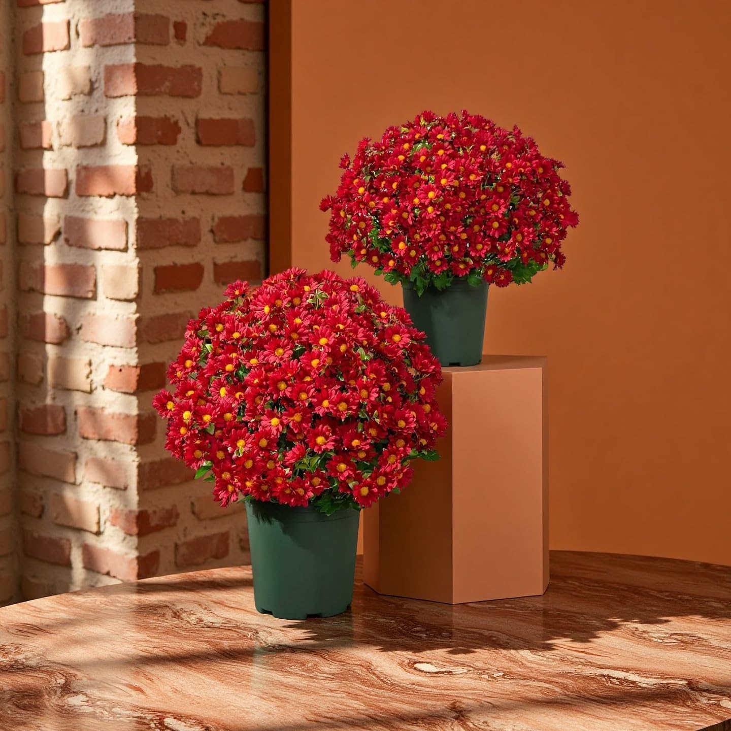 Artificial Sunset Mums, Artificial Outdoor Sunset Mums Flowers-for Outside Porch Garden Pots Planters Autumn Fall Decor,UV Resistant, Waterproof, Windproof,Look Real (A-Rose,20 Bundle)