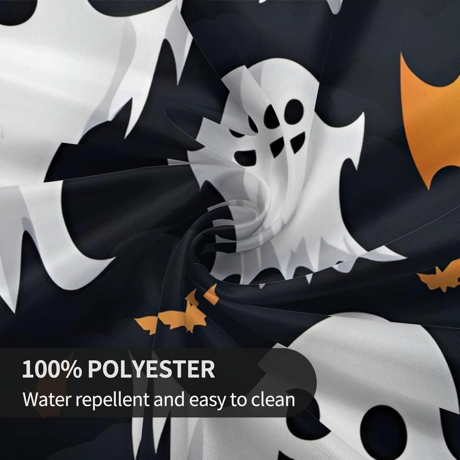 Cute White Ghost Halloween Pattern Print Wrinkle Free Dining Table Cover for Birthday Party Farmhouse Tablecloths Up to 60 x 60 Inches