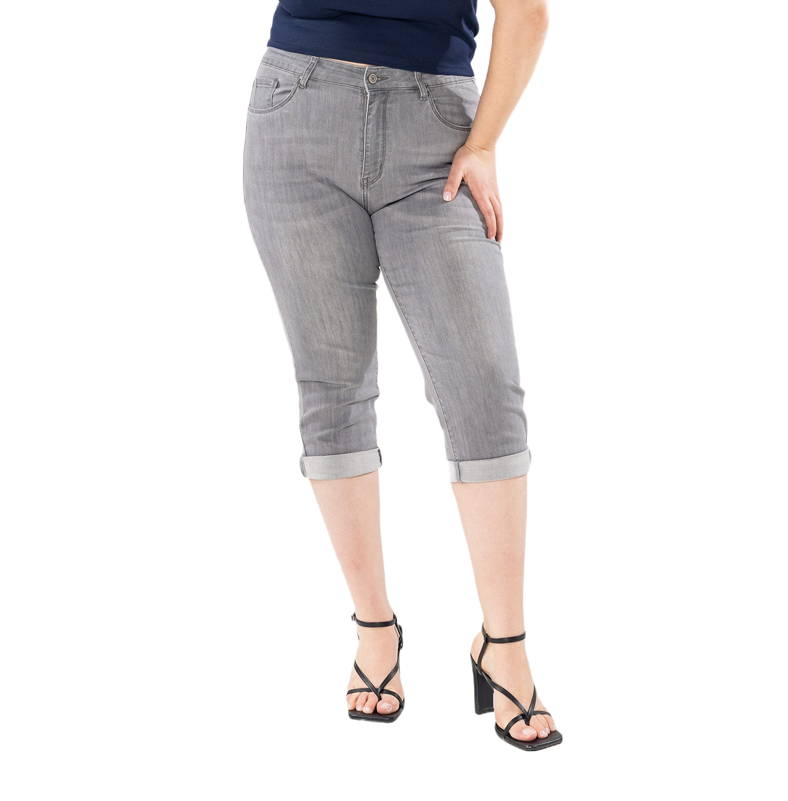 Nina Carter P200 Damen Capri Jeanshosen Große Größen HIGH Waist Jeans Sommer Hose Used-Look