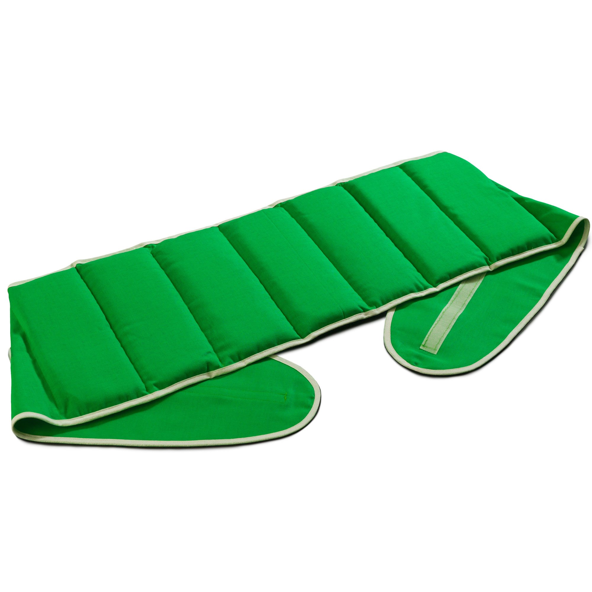 Ceinture lombaire chauffante aux graines de colza, longueur environ 135cm. Coussin thermique aux graines XXL (compartimenté en sept avec fermeture à bande auto-agrippante, vert clair