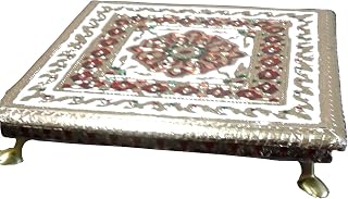 Indian Wedding Puja Ceremonies Meenakari Handpainted Chowki Pata Stool [10" Square ] [sku101374]