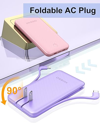 Miniatura 4 de miisso Banco de energía 10000mAh, cargador portátil tamaño de bolsillo USB C batería externa, púrpura