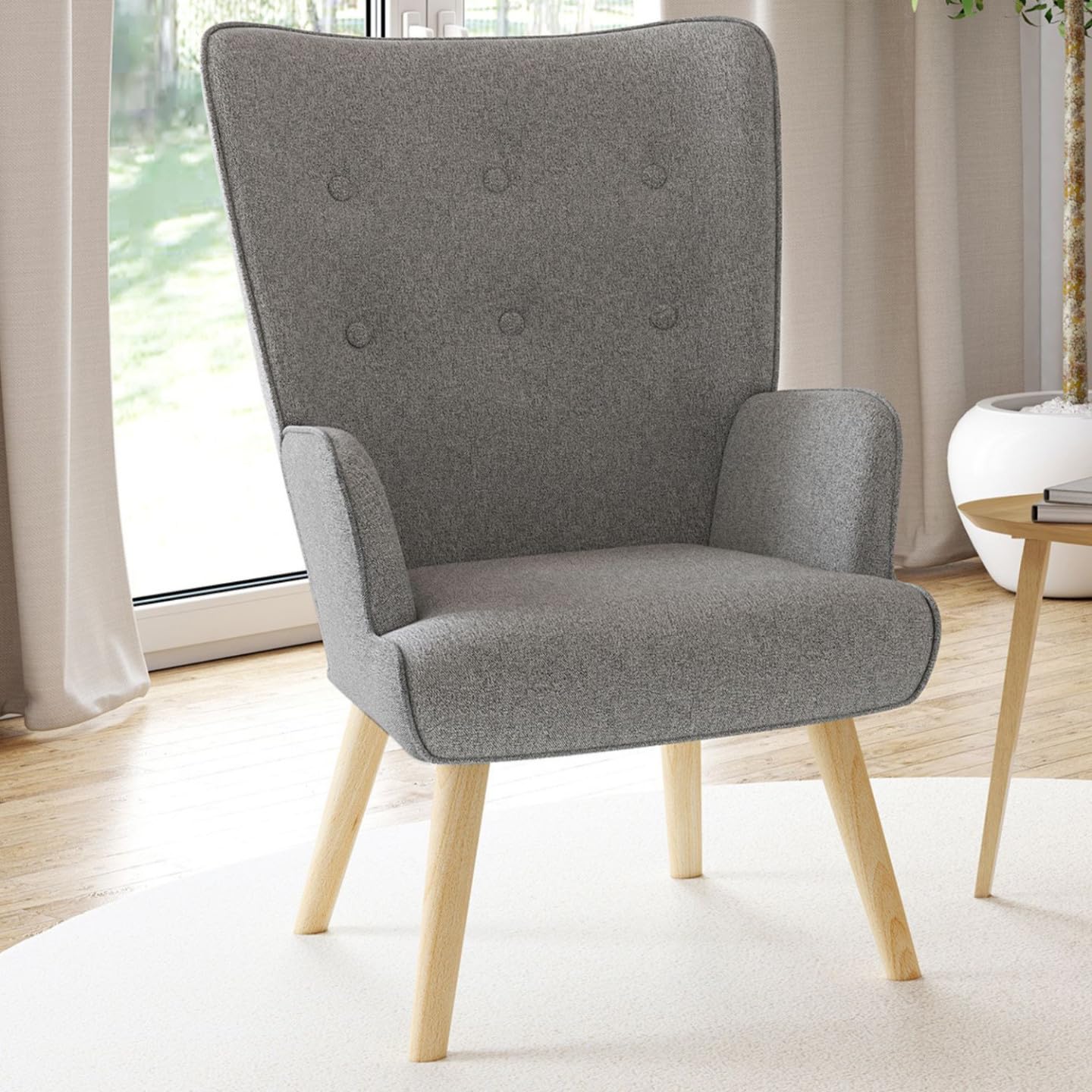 IDMarket – Sillón escandinavo Ivar en tejido gris claro