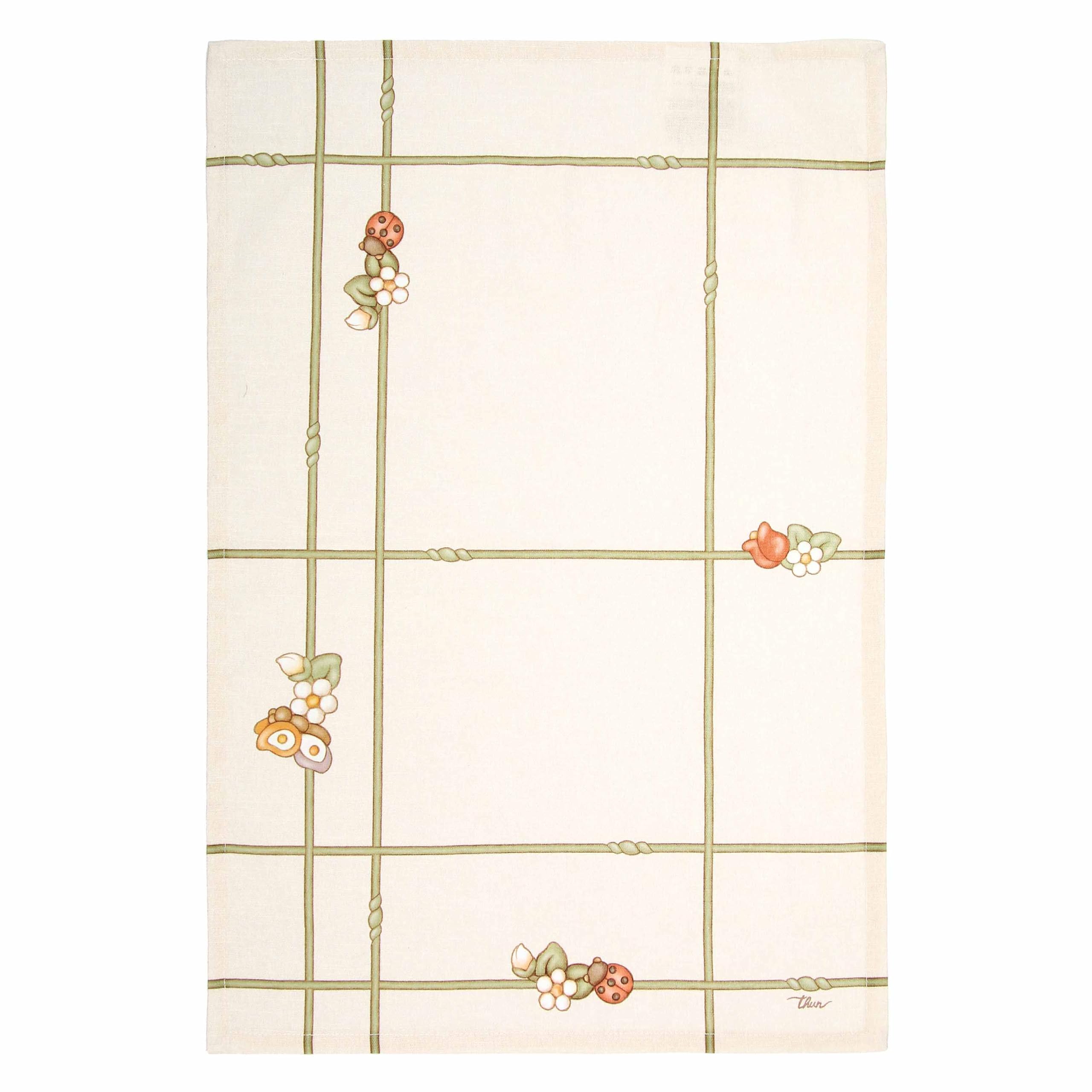 THUN Set 4 strofinacci con scatola in legno, 100% cotone, Collezione Country Bloom, scatola 40 x 60 cm; strofinaccio 60 x 100 cm