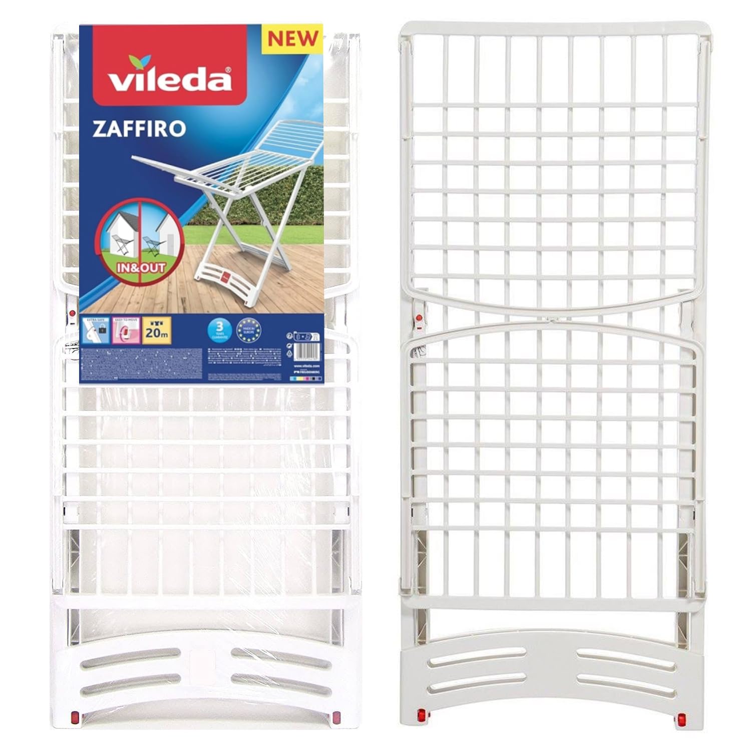 Gimi Zaffiro Stendibiancheria da Pavimento, Stendino a Cavalletto, da Esterno, con Ruote, Richiudibile, Spazio di Stenditura 20 m, in Resina 100%, 182 x 55 x 88 cm