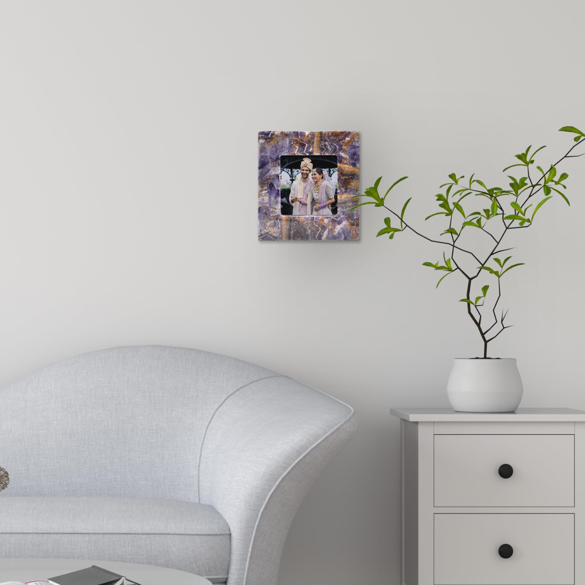 Natural Selenite Crystal Photo Frame For 4x6 Pictures - Unique Stone Decor, 9x7 Inches